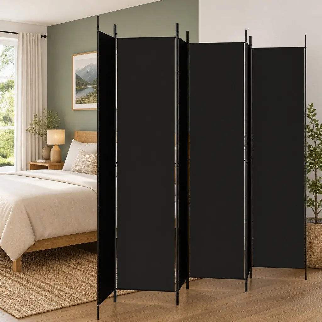 6-Panel Room Divider Screen Privacy Partition 300x220cm Foldable Fabric Black