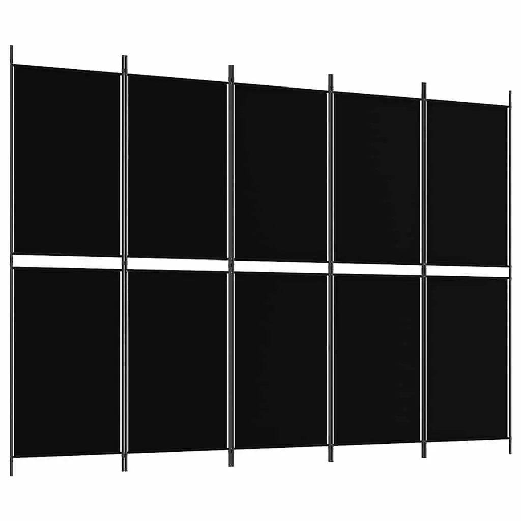 5-Panel Room Divider Folding Privacy Screen 250x180cm Black