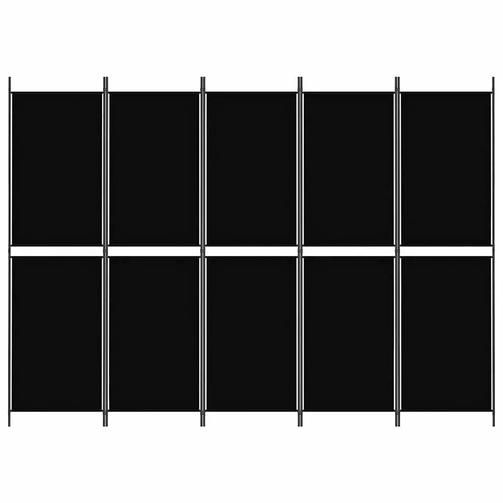 5-Panel Room Divider Folding Privacy Screen 250x180cm Black