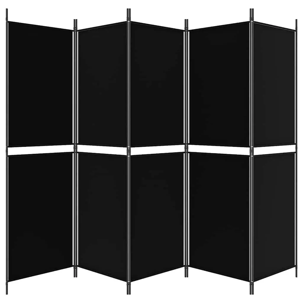 5-Panel Room Divider Folding Privacy Screen 250x180cm Black