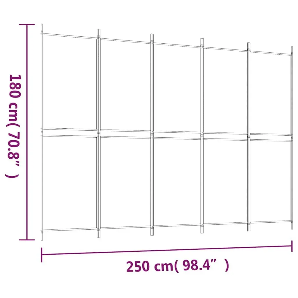 5-Panel Room Divider Folding Privacy Screen 250x180cm Black