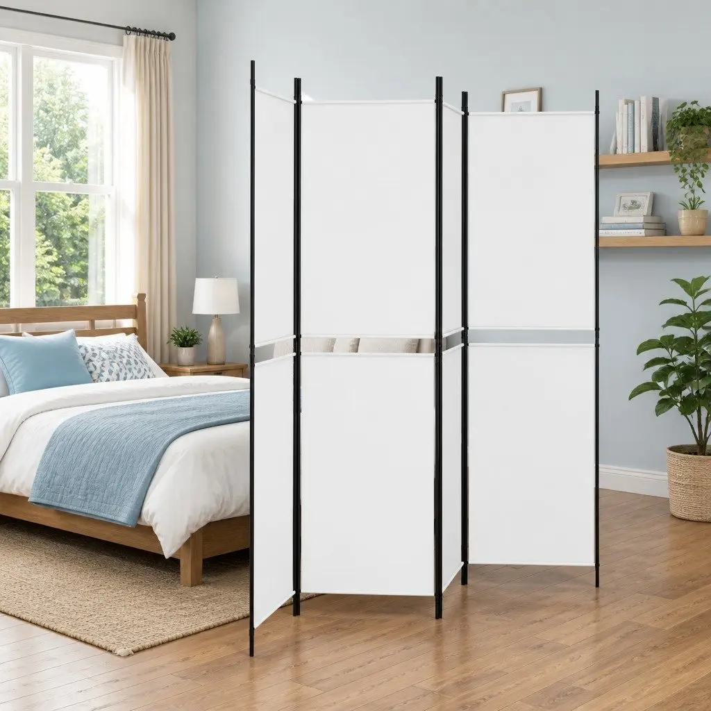 4-Panel Room Divider Privacy Separator 200 x 200 cm White Foldable Fabric Partition Screen
