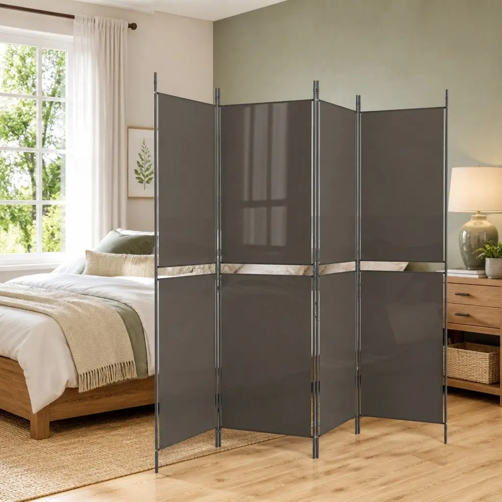 4 Panel Room Divider Screen Privacy Partition 200 x 200 cm Anthracite Fabric Folding