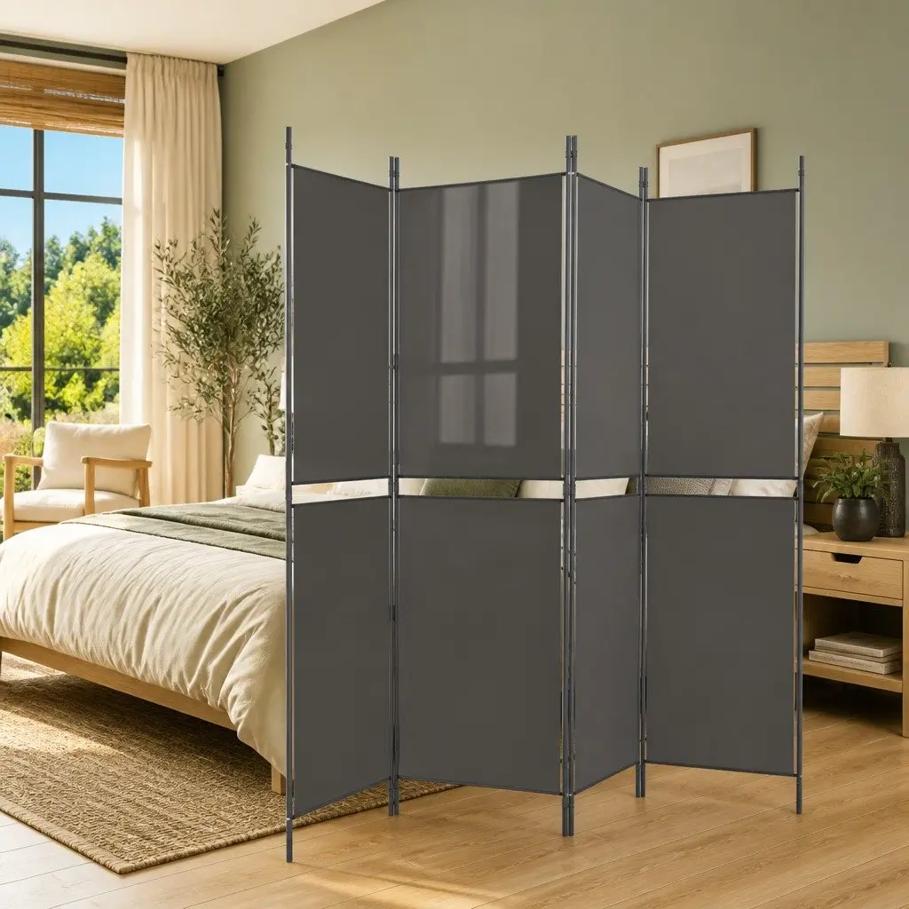 5-Panel Room Divider Privacy Screen Anthracite Fabric Folding Partition 250W x 200H cm
