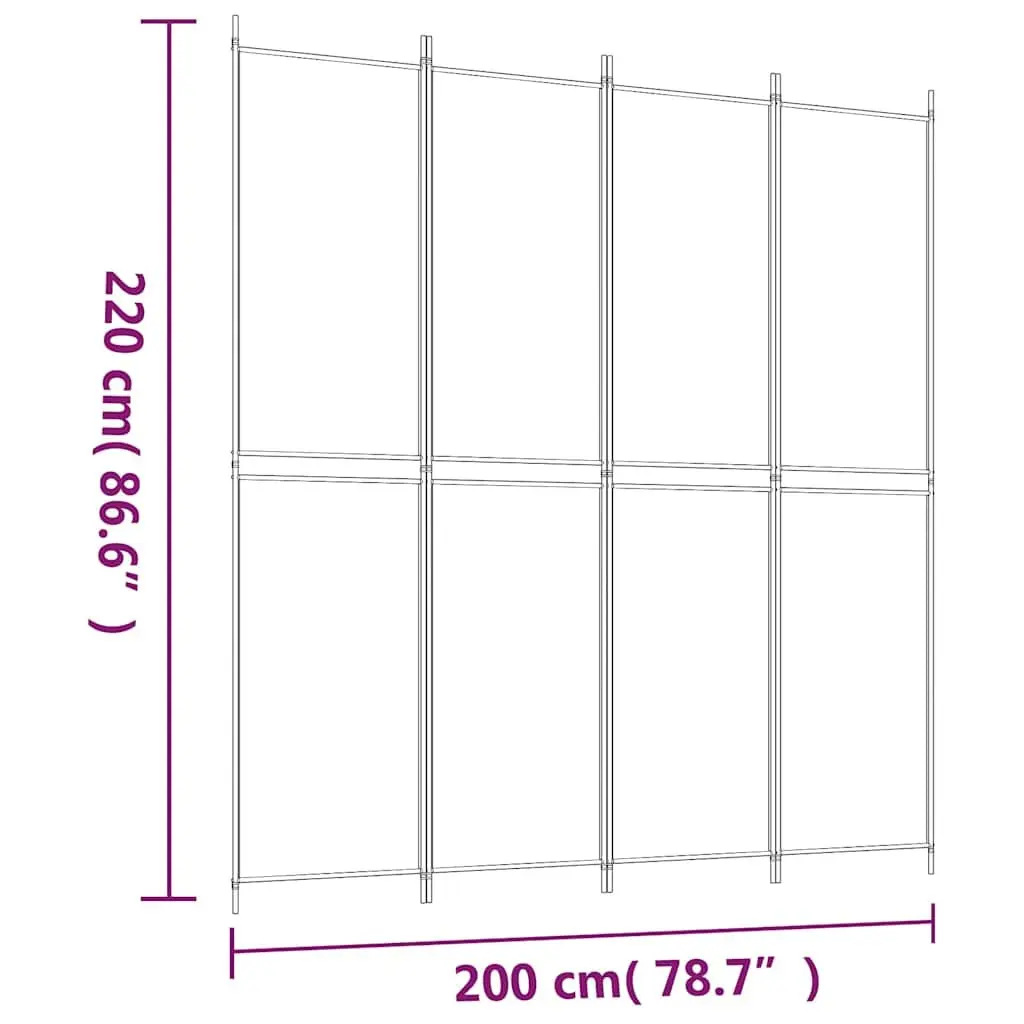 4-Panel Room Divider Privacy Screen 200x220 cm Foldable Fabric Black