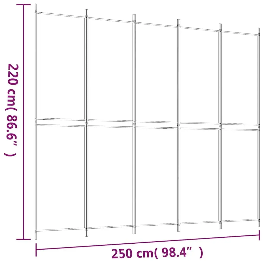 5-Panel Room Divider Folding Privacy Screen 250 x 220 cm Anthracite Fabric