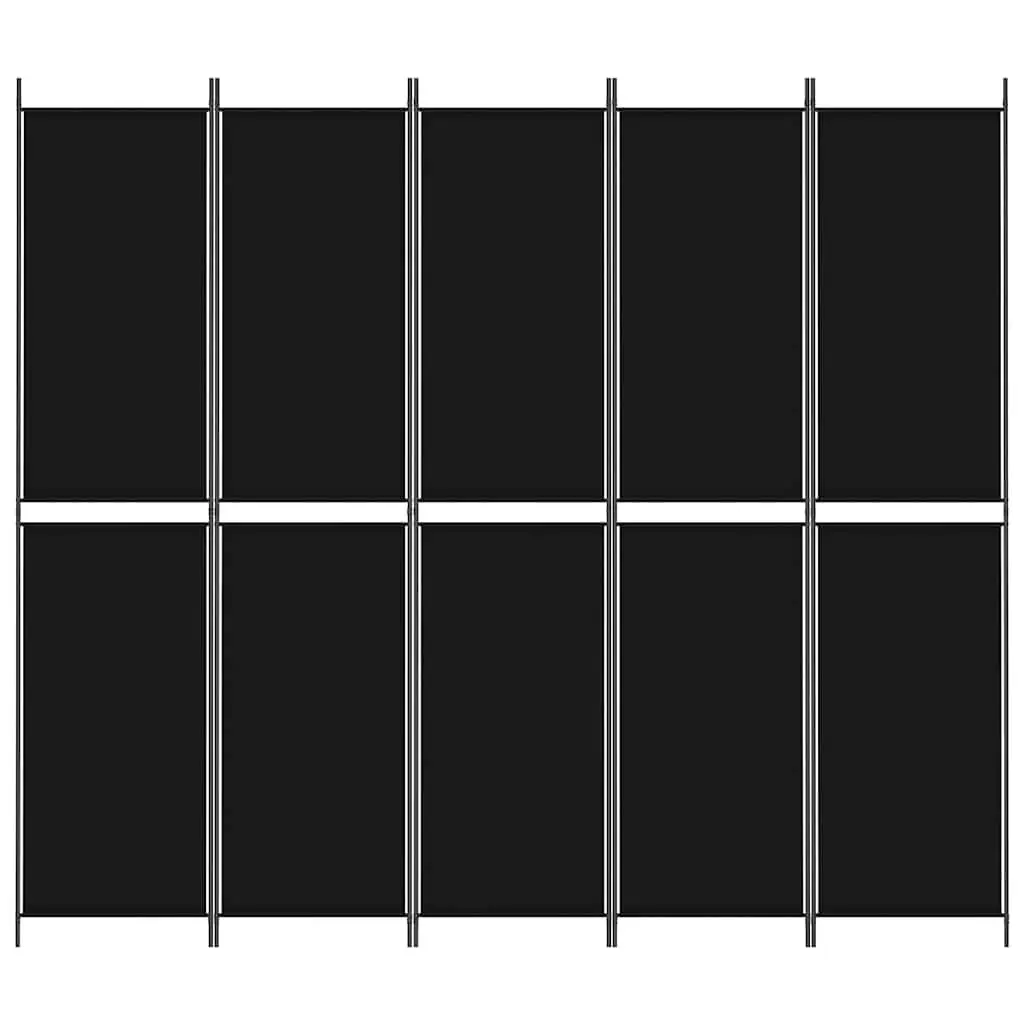 Room Divider 5-Panel Partition Screen Privacy Folding Durable Fabric Black