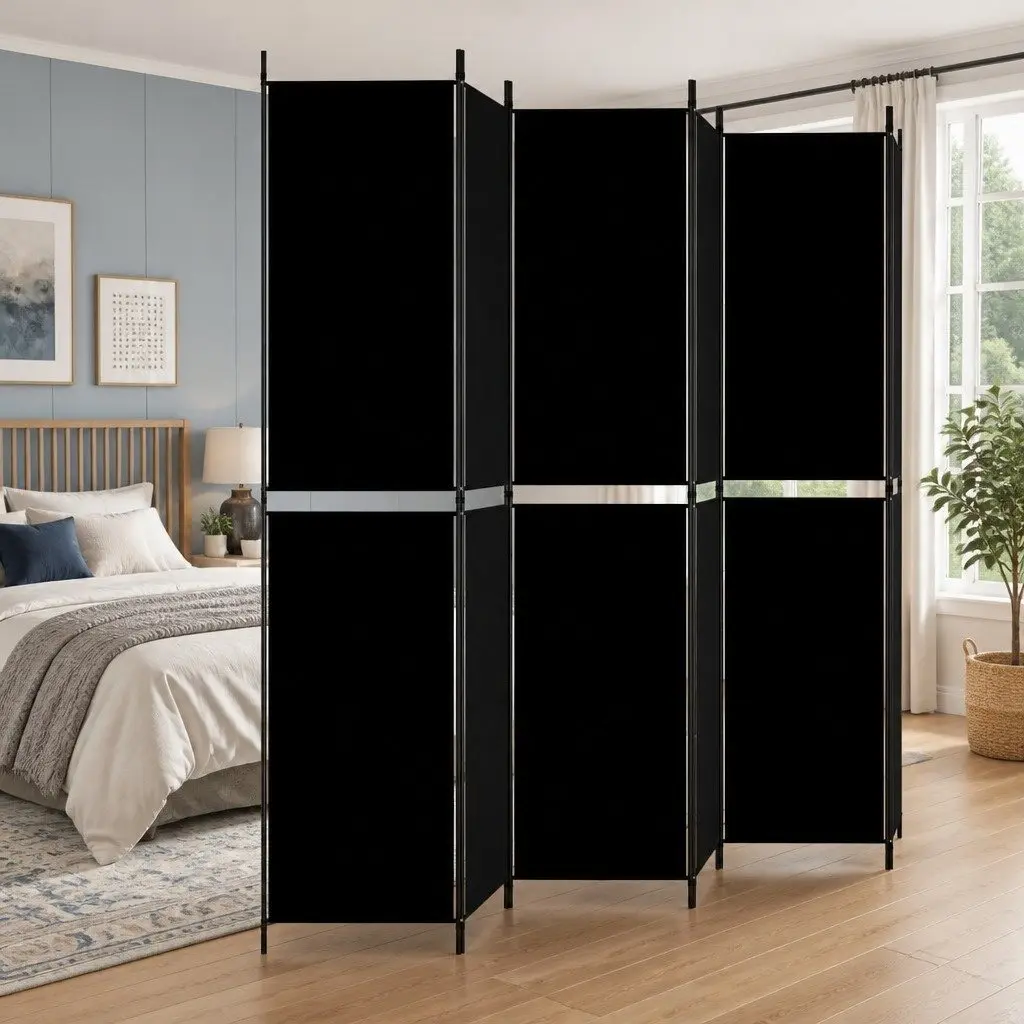 6-Panel Room Divider Screen Privacy Partition 300x220 cm Foldable Black Fabric