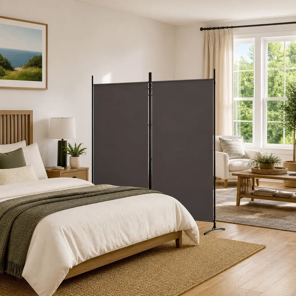 Room Divider Screen 2-Panel Privacy Partition 175x180cm Brown Fabric