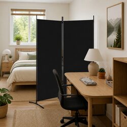 Reliable 2-Panel Black Fabric Room Divider for Versatile Use