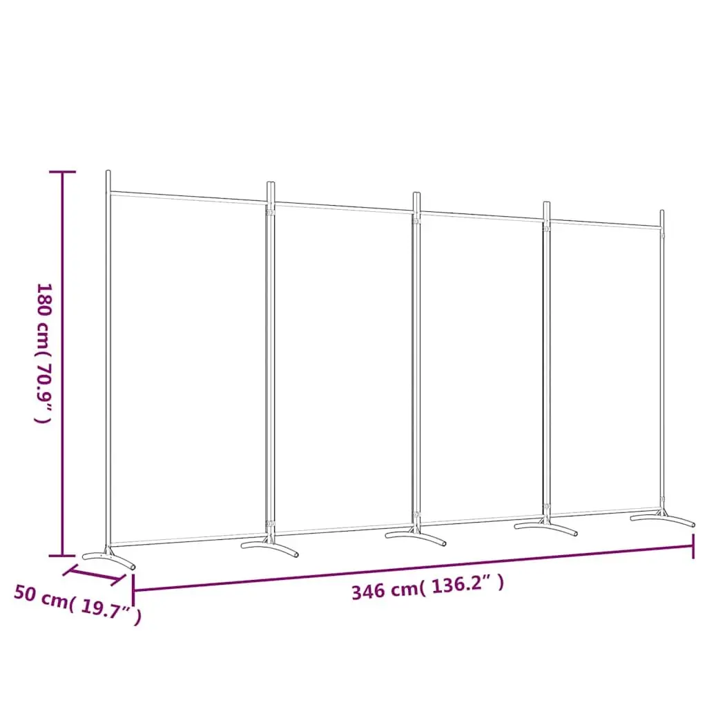 4-Panel Room Divider Privacy Screen 346x180 cm Brown Foldable Fabric Partition
