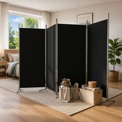 4-Panel Room Divider Black Fabric 346x180cm for Your Comfort