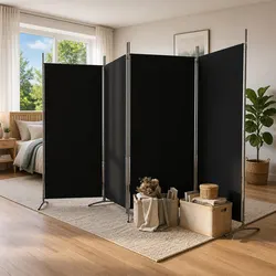 4-Panel Room Divider Black Fabric 346x180cm for Your Comfort