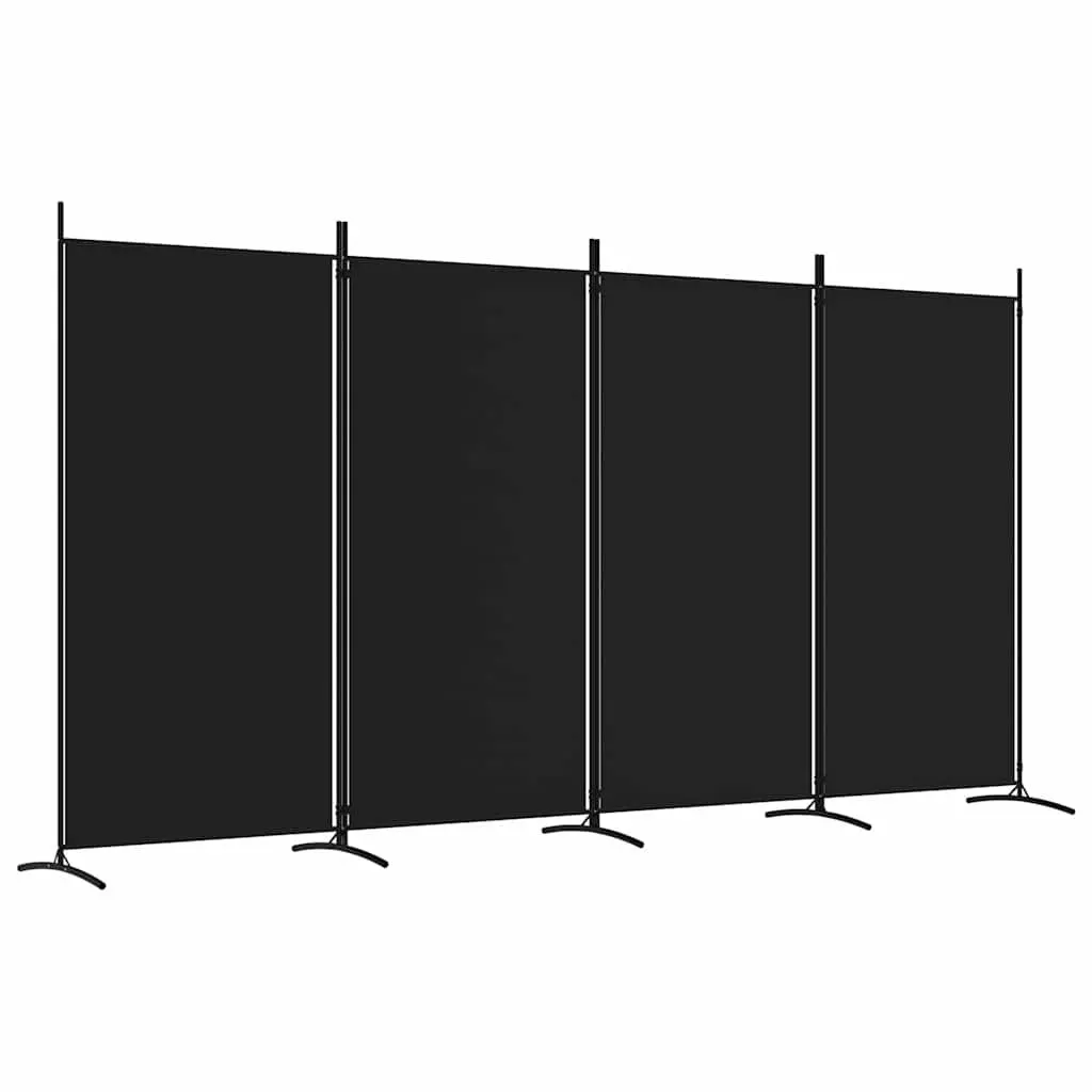 4-Panel Room Divider Privacy Screen Foldable Black Fabric 346x180cm