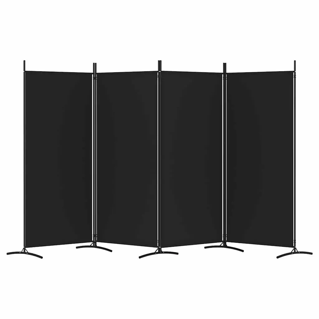 4-Panel Room Divider Privacy Screen Foldable Black Fabric 346x180cm