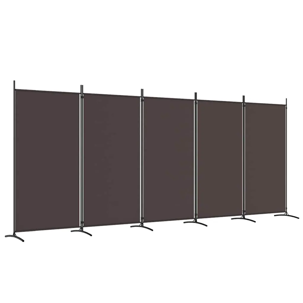 5-Panel Room Divider Privacy Screen 433 x 180 cm Brown Fabric Foldable