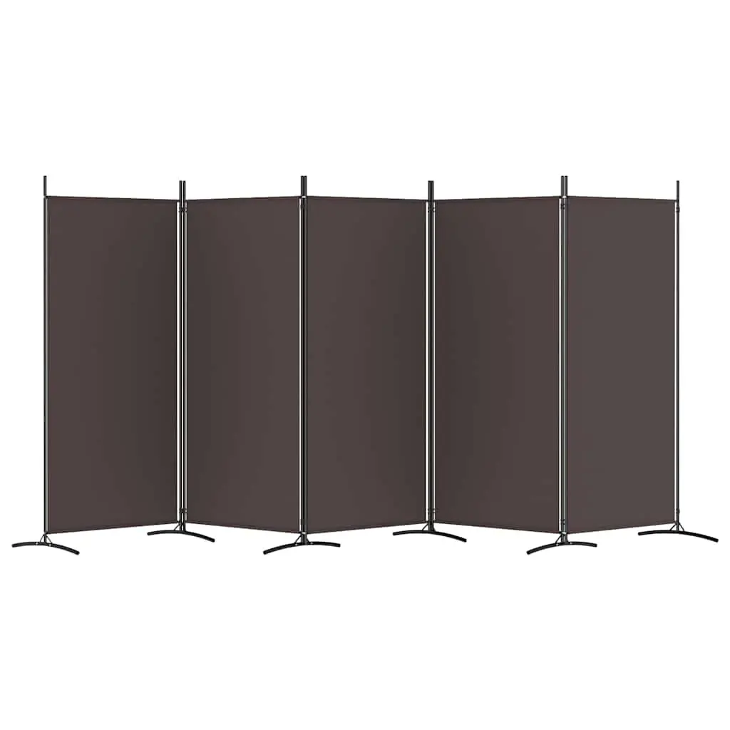 5-Panel Room Divider Privacy Screen 433 x 180 cm Brown Fabric Foldable