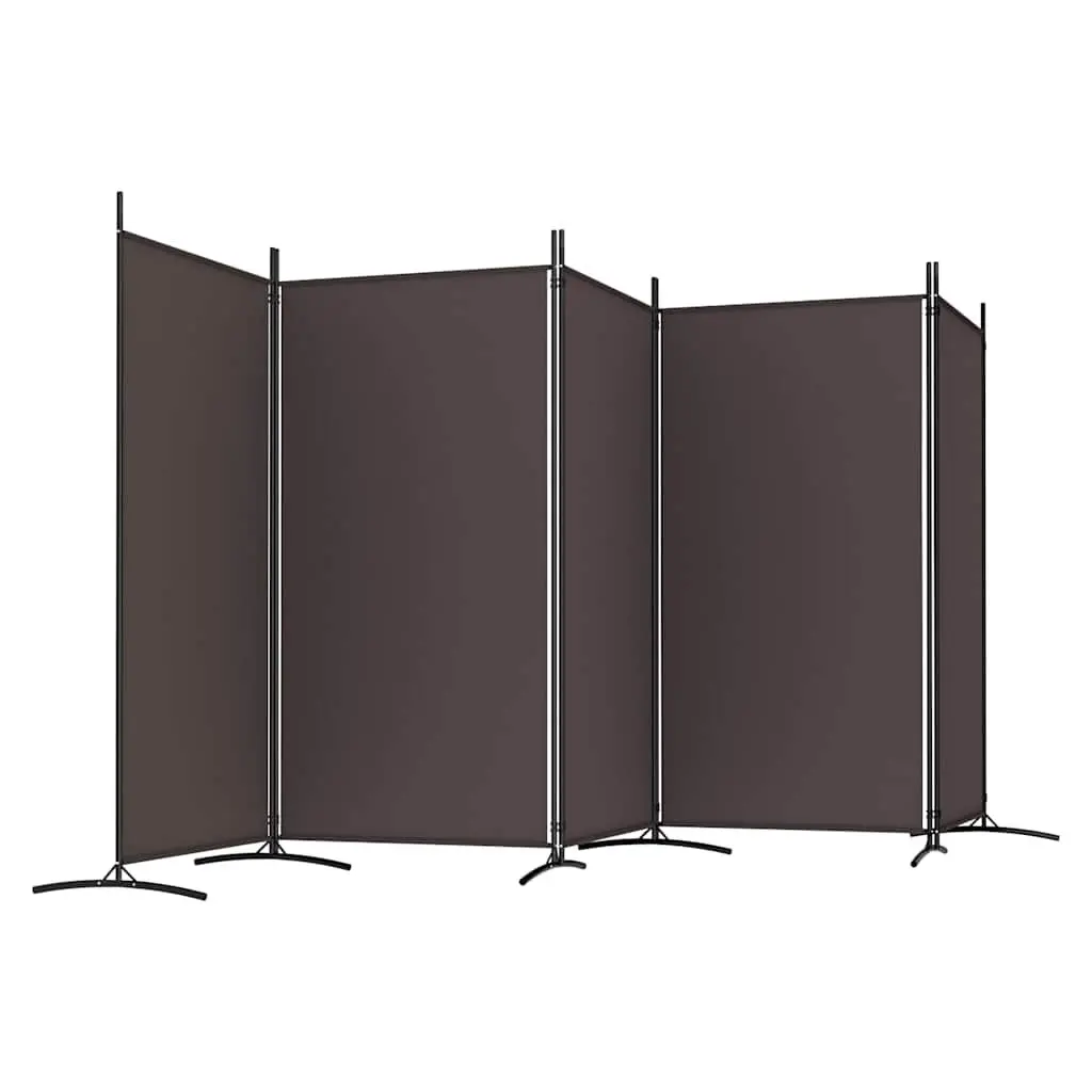 5-Panel Room Divider Privacy Screen 433 x 180 cm Brown Fabric Foldable