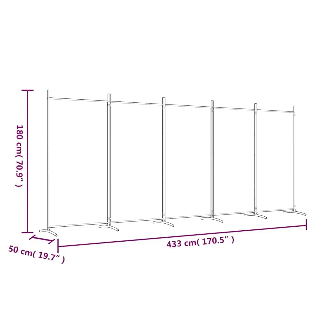 5-Panel Room Divider Privacy Screen 433 x 180 cm Brown Fabric Foldable