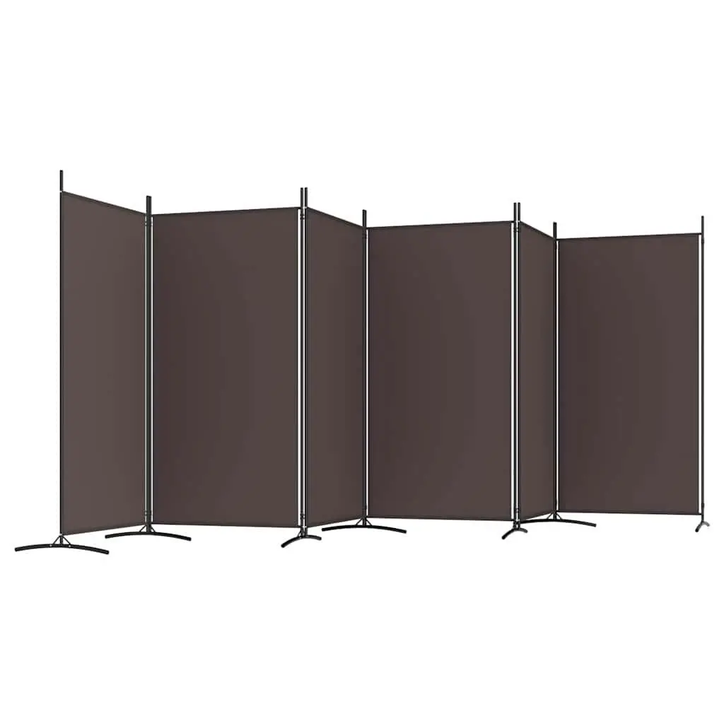 6-Panel Room Divider Privacy Partition 520x180cm Brown Fabric Foldable