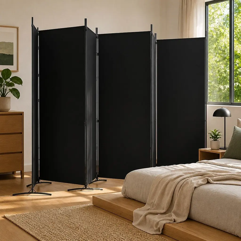 6 Panel Room Divider Foldable Privacy Space Divider Black