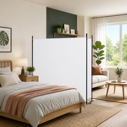 Functional 2-Panel Room Divider in White Fabric 348x180cm
