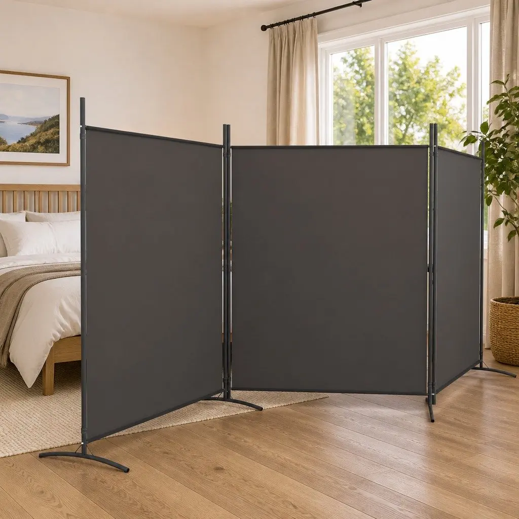 3-Panel Room Divider Privacy Screen Foldable Anthracite Fabric 525 x 180 cm
