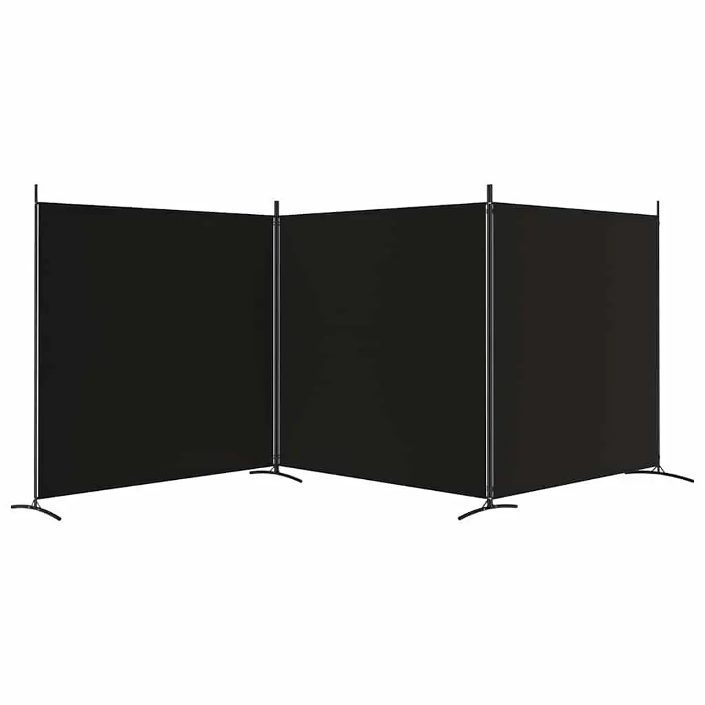 3-Panel Room Divider Privacy Partition Foldable Black Fabric 525x180cm