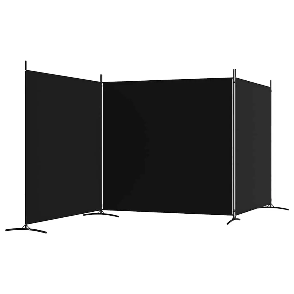 3-Panel Room Divider Privacy Partition Foldable Black Fabric 525x180cm