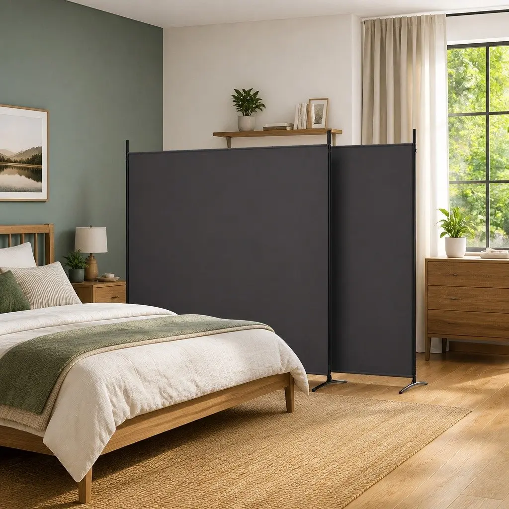 4-Panel Room Divider Brown Foldable Fabric Screen Partition Privacy Separator