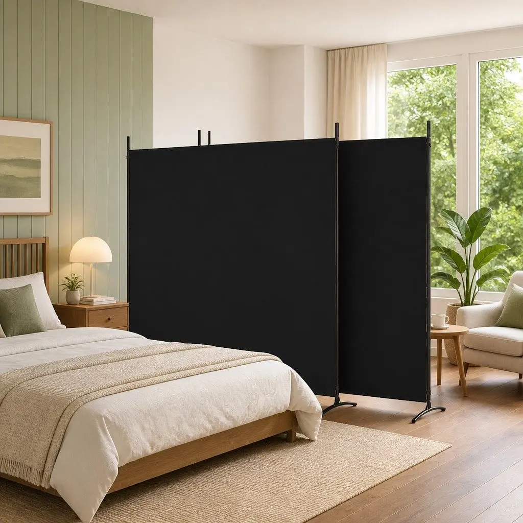 4 Panel Room Divider Folding Partition Screen Privacy 698x180 cm Black Fabric