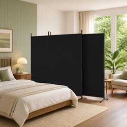 4-Panel Room Divider Folding Partition Screen Black 698x180 cm Fabric Privacy