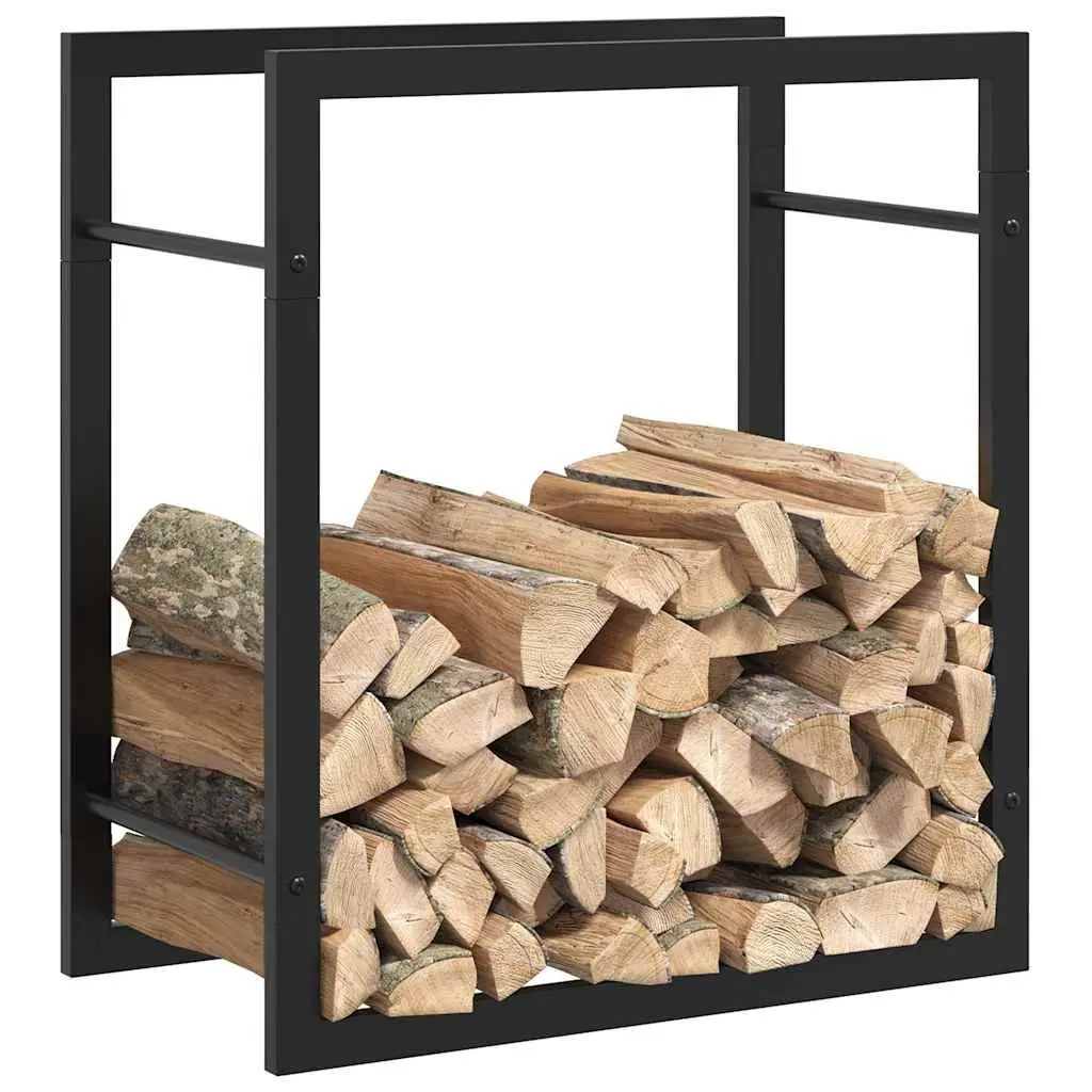 Firewood Rack Log Storage Holder Steel Black 50 x 28 x 56 cm