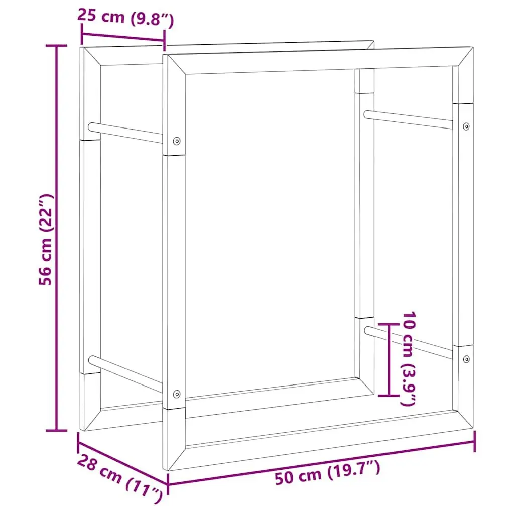 Firewood Rack Log Storage Holder Steel Black 50 x 28 x 56 cm