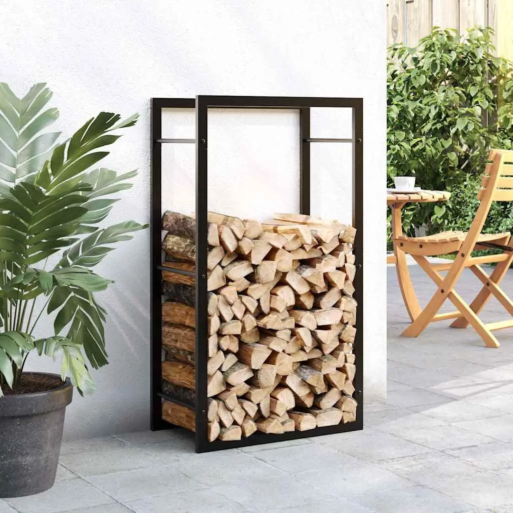 Log Storage Holder Steel Black Fireplace Firewood Rack 50x28x94cm