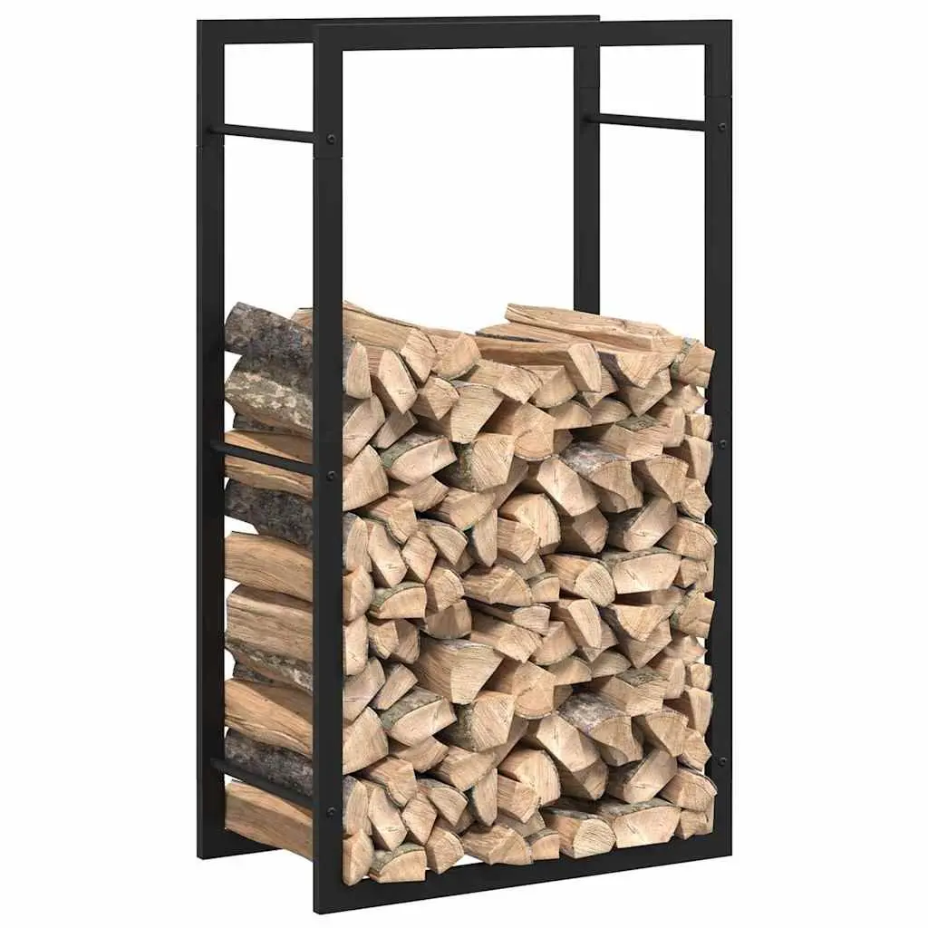 Log Storage Holder Steel Black Fireplace Firewood Rack 50x28x94cm