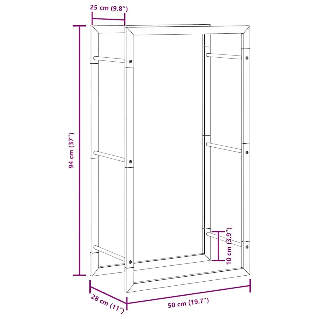 Log Storage Holder Steel Black Fireplace Firewood Rack 50x28x94cm