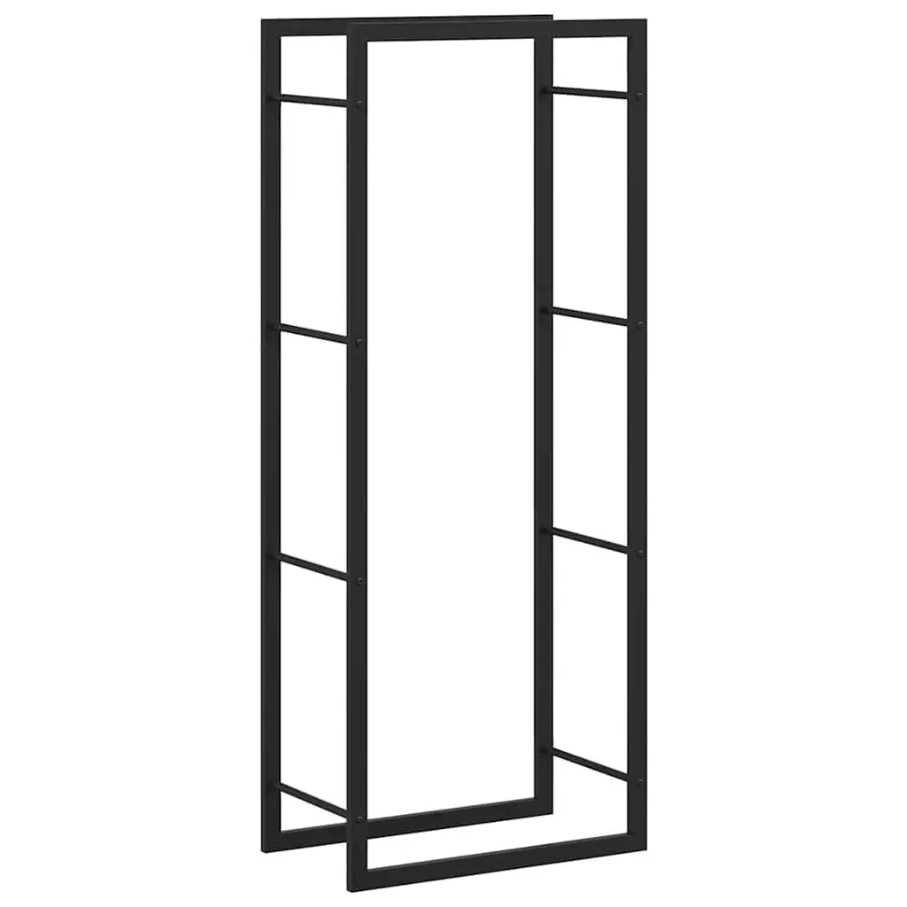 Log Rack Firewood Storage Holder Black Steel 50x28x132cm Indoor Outdoor
