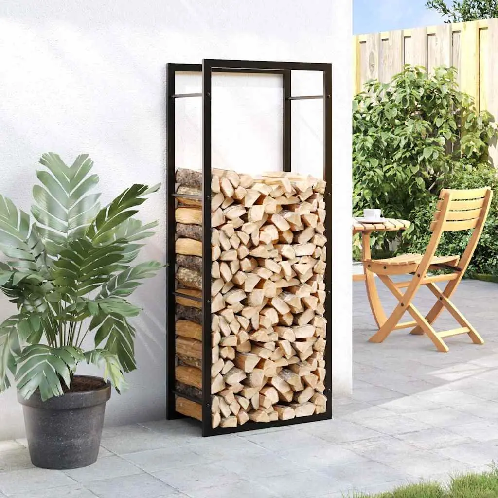 Log Rack Firewood Storage Holder Black Steel 50x28x132cm Indoor Outdoor
