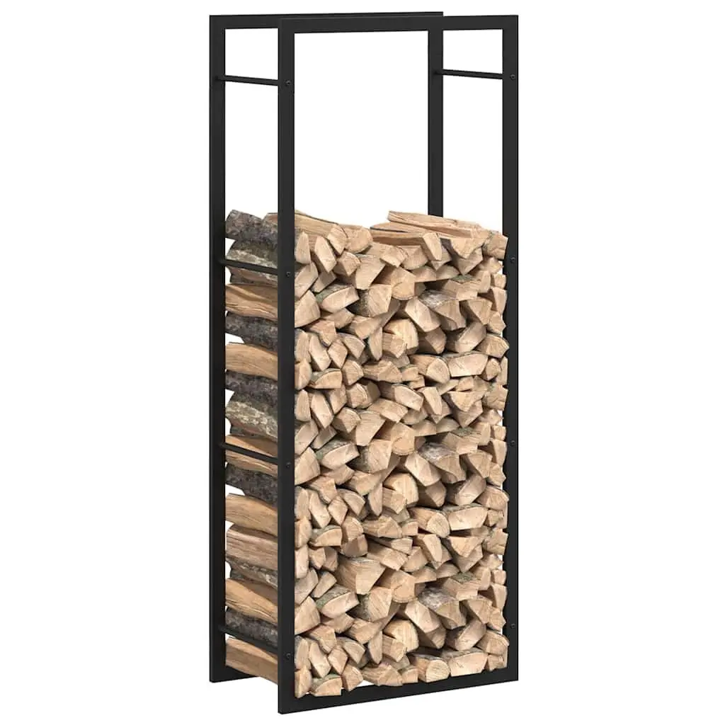 Log Rack Firewood Storage Holder Black Steel 50x28x132cm Indoor Outdoor