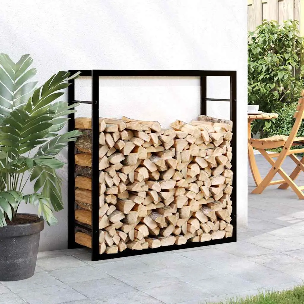 Firewood Rack Log Storage Holder Black Steel Outdoor Indoor Fireplace Wood Stand 80x28x86cm Black