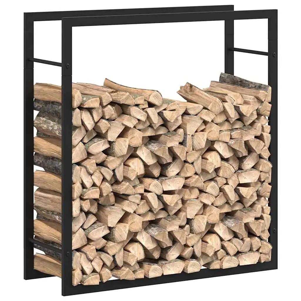 Firewood Rack Log Storage Holder Black Steel Outdoor Indoor Fireplace Wood Stand 80x28x86cm Black