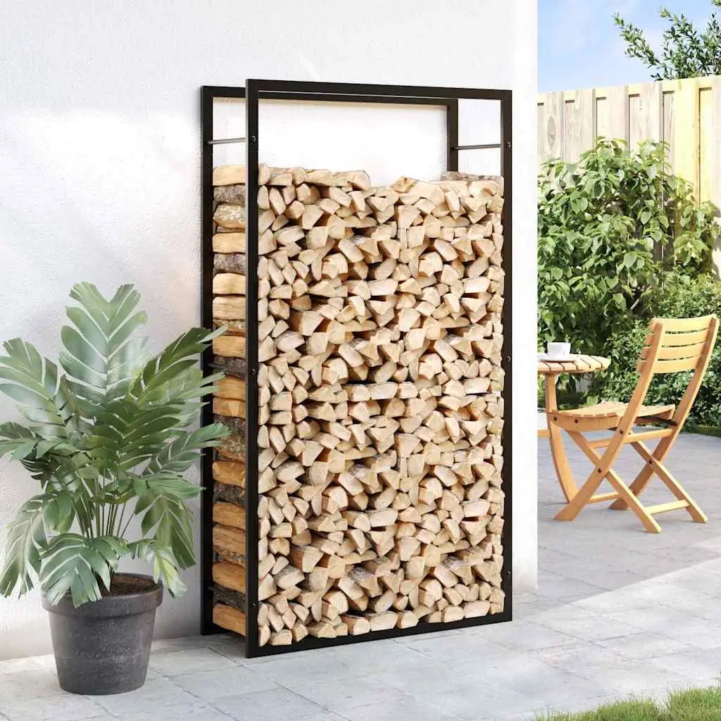 Firewood Rack Log Storage Holder Black Steel 80 x 28 x 154 cm