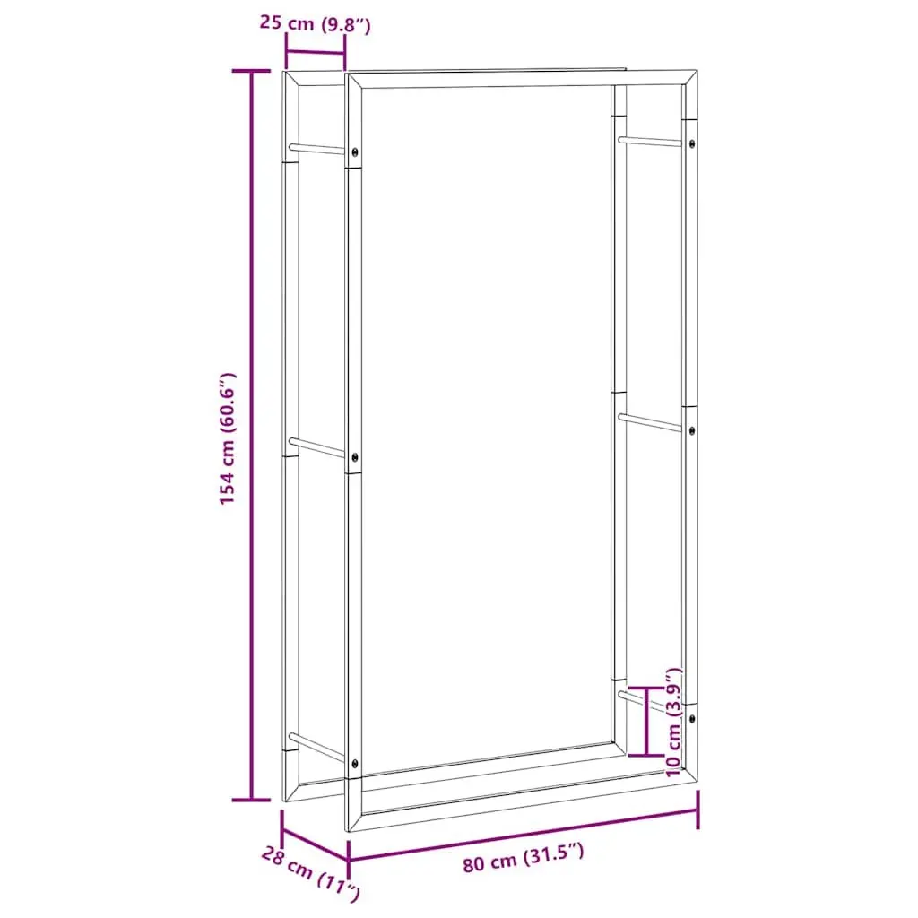 Firewood Rack Log Storage Holder Black Steel 80 x 28 x 154 cm