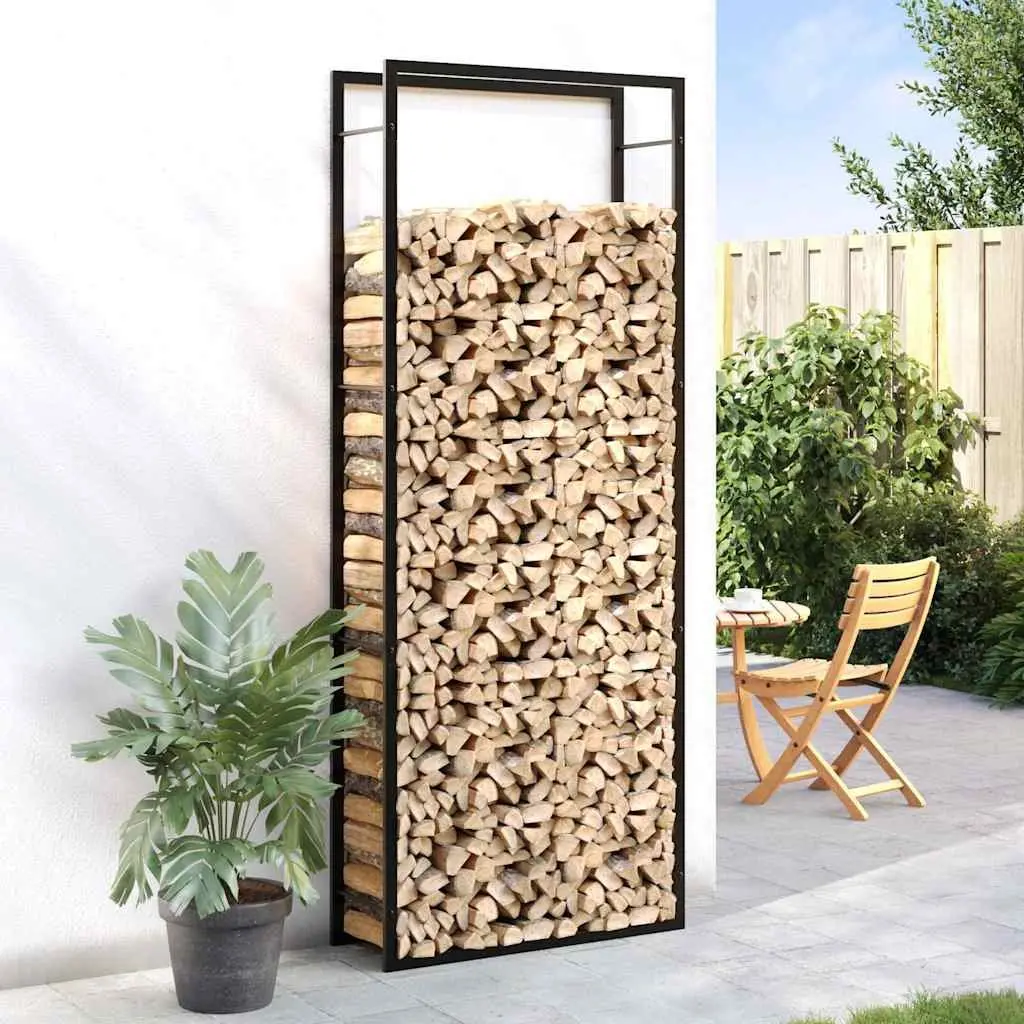 Steel Log Rack Black Firewood Storage Indoor Outdoor Fireplace Holder