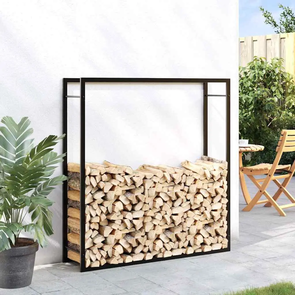 Firewood Rack Log Storage Holder Steel Black Outdoor Garden 110 x 28 x 116 cm