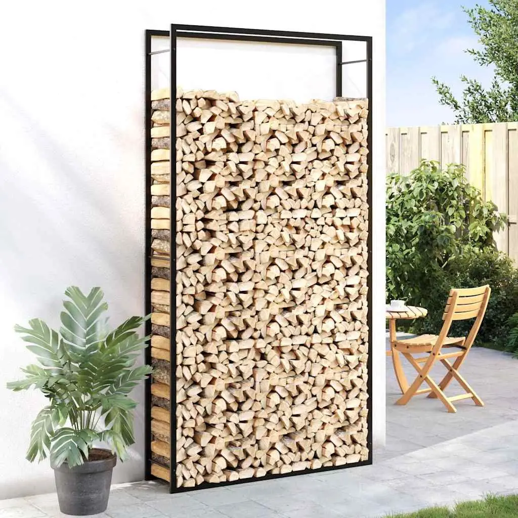 Firewood Rack Log Storage Stand 110x28x214cm Black Steel