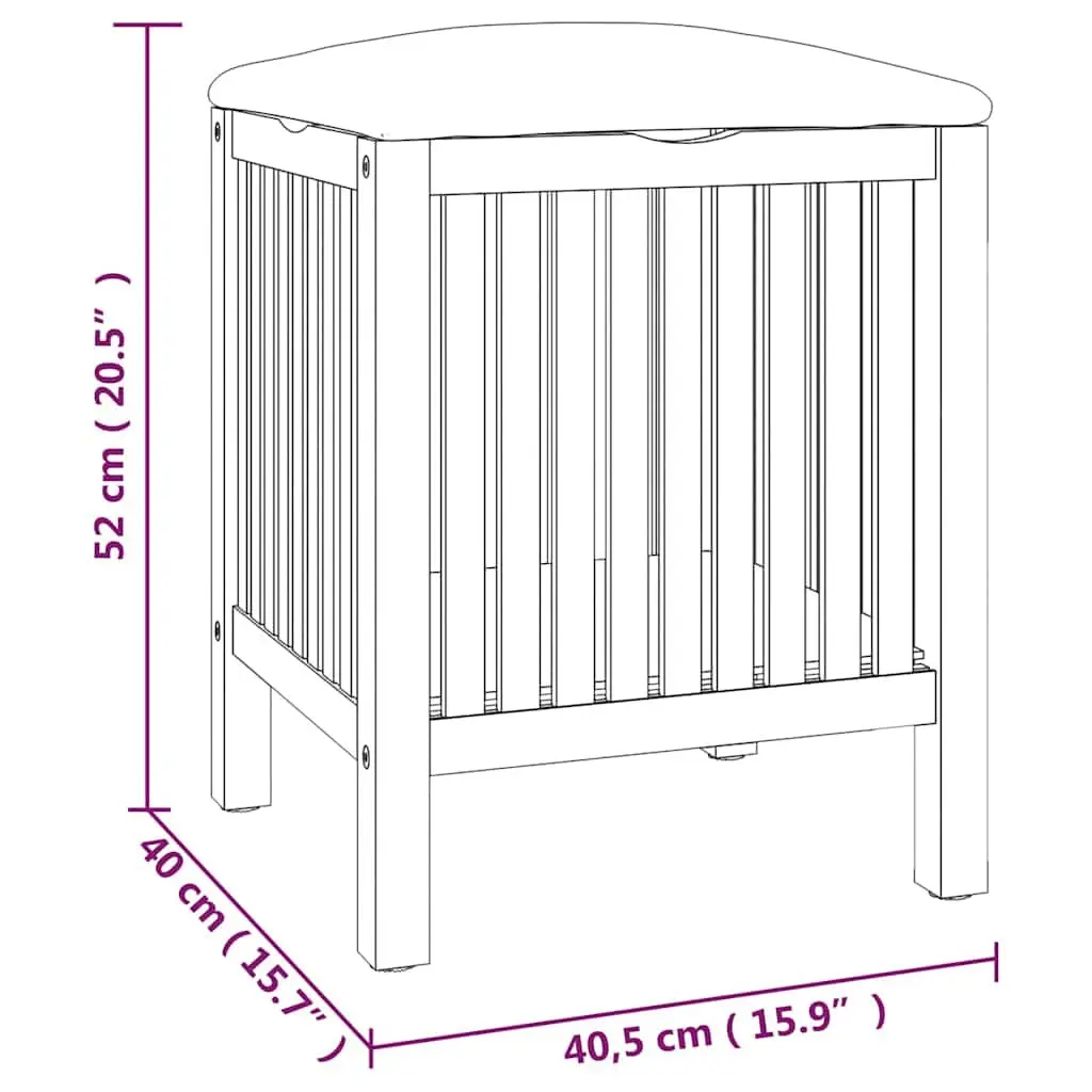 Wooden Bathroom Stool Storage Laundry Basket Seat Organizer Brown 40.5x40x52cm
