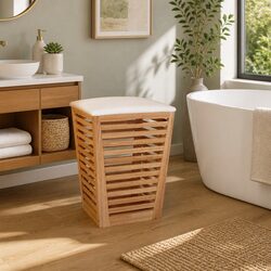 Reliable Wooden Stool for Bathroom Storage Needs