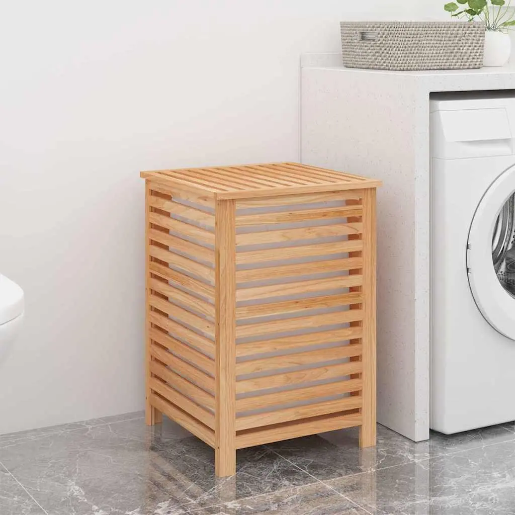 Wooden Laundry Basket Storage Hamper 45x45x65 cm Brown Solid Wood with Removable Bag